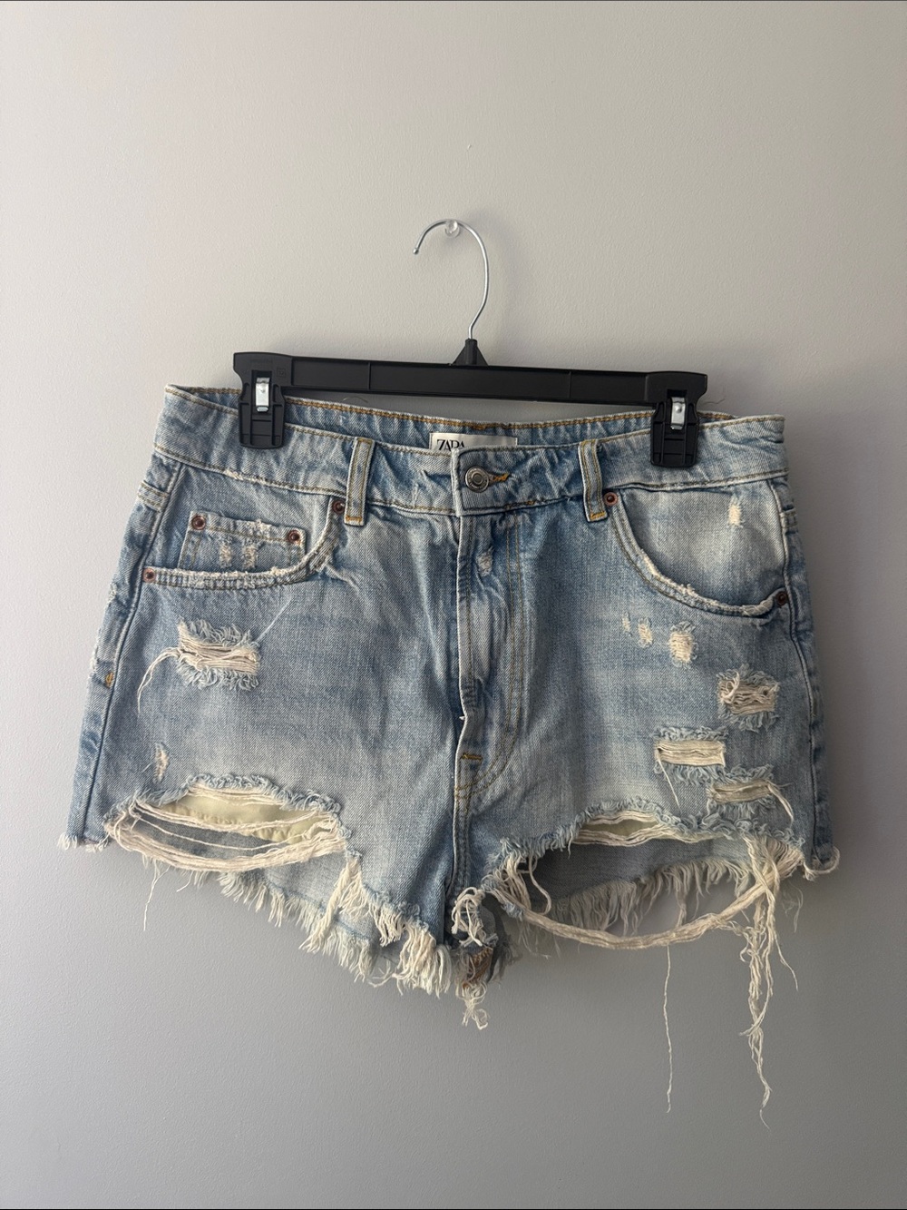 Zara Light Blue Ripped Denim Cutoff Shorts